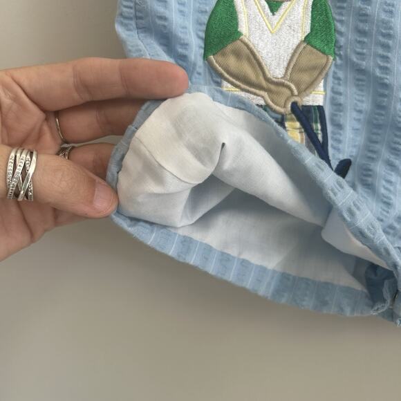 Vintage 2T Boy Blue Shortall Bear Golf Embroidered Back Pocket Lined Summer - Picture 9 of 9